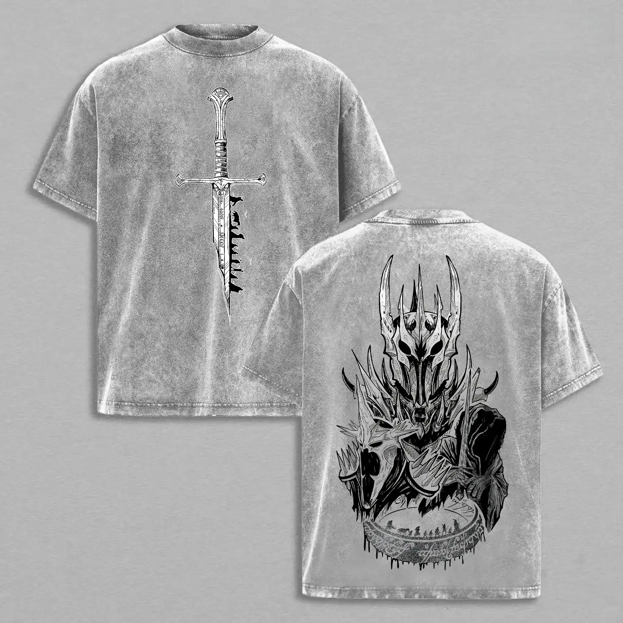 tiktok shop Sauron Dark Lord Washed T-Shirt | Vintage LOTR Graphic Tee  Washed Streetwear Shirt t shirt soft cotton vintage streetwear unisex t-shirt washed tees for Men and Women