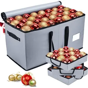 Mrrihand Christmas Ornament Storage Box, Ornament Storage Container with 8 Trays-Xmas Decoration Organizer Keeps 128 Holiday Ornaments 3-Inch, Dual Zipper Closure, 600D Tear-Proof（Grey）