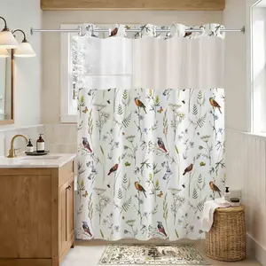 Double Layer Shower Curtain, Floral Theme, Waterproof, No Hooks, Easy Installation, Rustic Style, for Hotel, Dorm, Home Decor, Shower Curtain Cute, Shower Curtain Boho