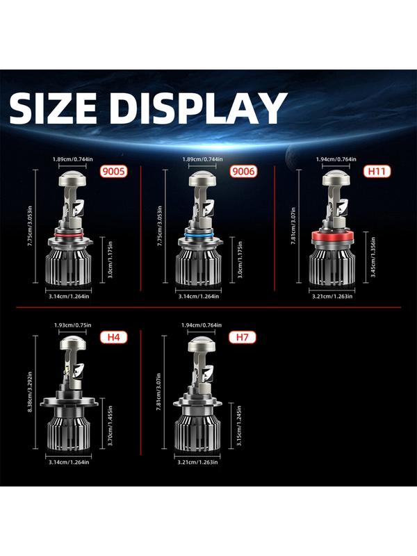 2 Pack H7 H4 H9/H11 9005/HB3 9006/HB4 LED Car Headlight Bulbs 12-24V No Canbus Error High and Low Beam Automotive Lens with Aviation Aluminum Heat Dissipation Fan Plug and Play for Cars Trucks SUVs Truck Lighting Solution Modern Headlight Upgrade