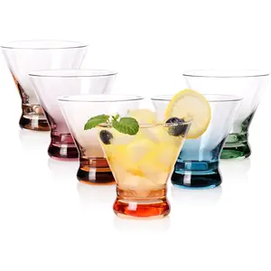 Colored Stemless Martini Glasses Set of 6 -Colorful Cocktail Glasses - 8oz Stemless Margarita, Bar, Dessert Glass Espresso Martini - Cocktail Party Gift for Her