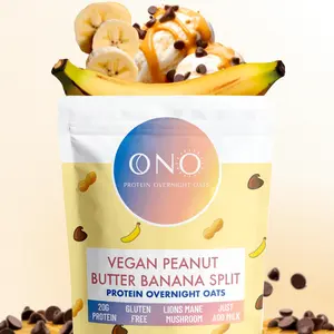 ONO Protein Overnight Oats Vegan Peanut Butter Banana Split Bundle - Includes 20g Protein, Gluten Free, Low Sugar, Just add milk
