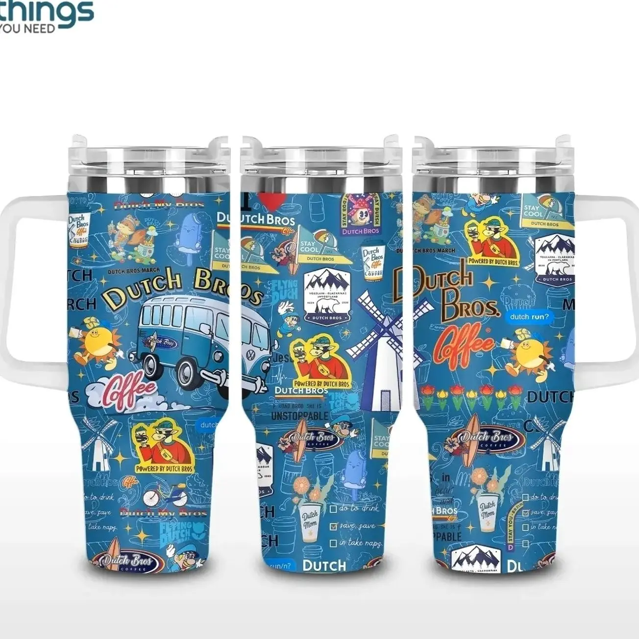 Dutch Bros Coffee Aesthetic Tumbler 40oz & 20oz, Insulated Stainless Steel Travel Mug with Handle & Lid, Double Wall Vacuum Cup, Iced Coffee Lover Cup, Drive Thru Coffee Vibe, Cute Coffee Merch Gift for Dutch Bros Fans, Reusable Water Bottle Daily Use