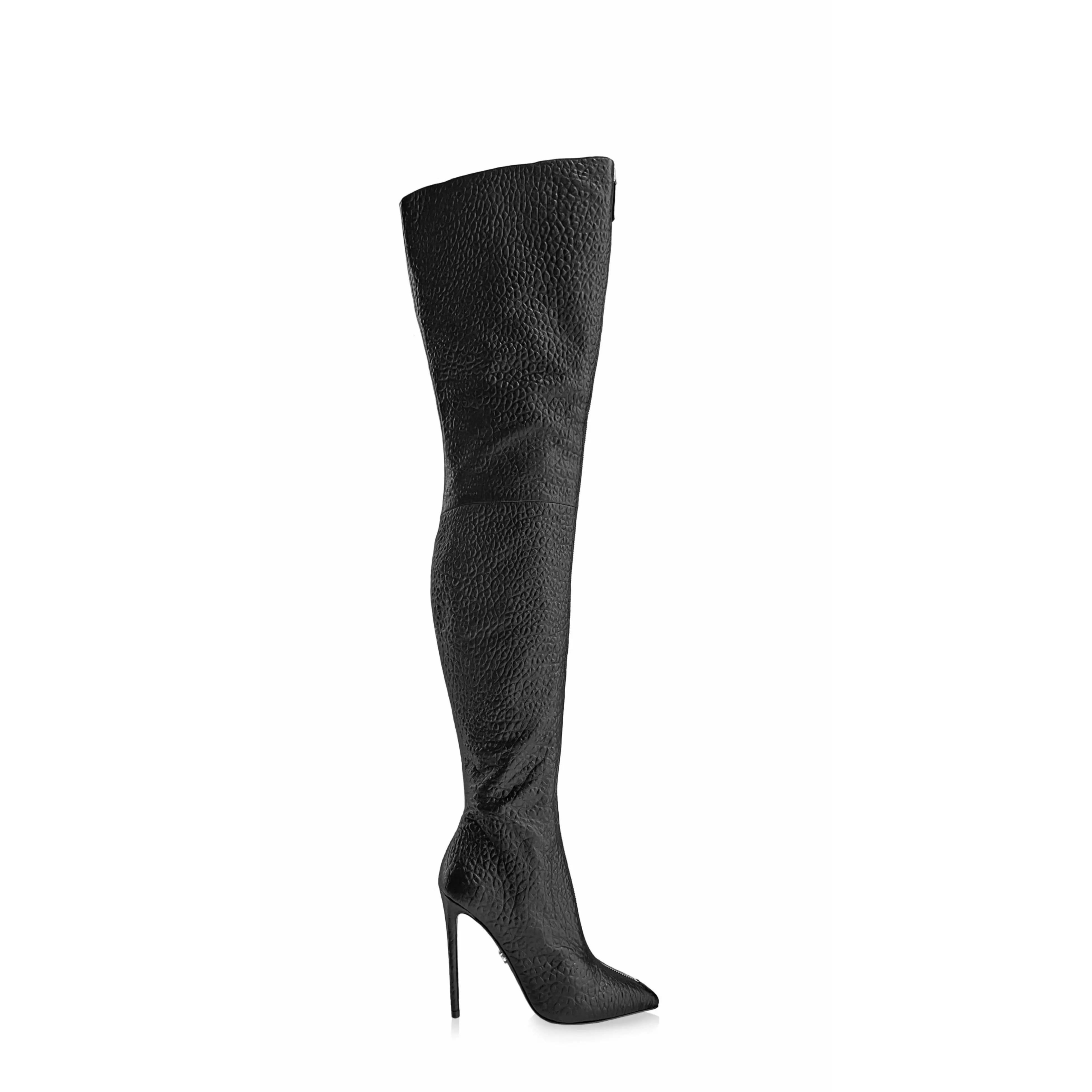 BLAIR SLIM BLACK LEATHER THIGH-HIGH BOOTS