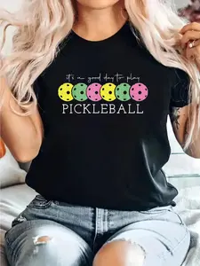 Women's Pickleball Graphic T-Shirt - "It's a Good Day to Play" with Colorful Pickleball & Paddle Design, Lightweight Short Sleeve Crew Neck Tee for, Training, Casual Wear - Athletic Casual Top