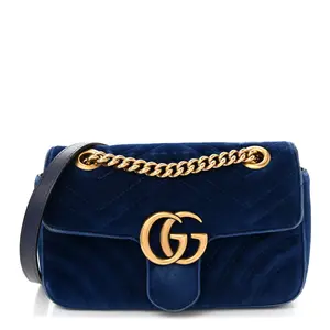 Pre-owned GUCCI Leather Shoulder Bags Velvet Matelasse Mini GG Marmont Shoulder Bag Cobalt Blue