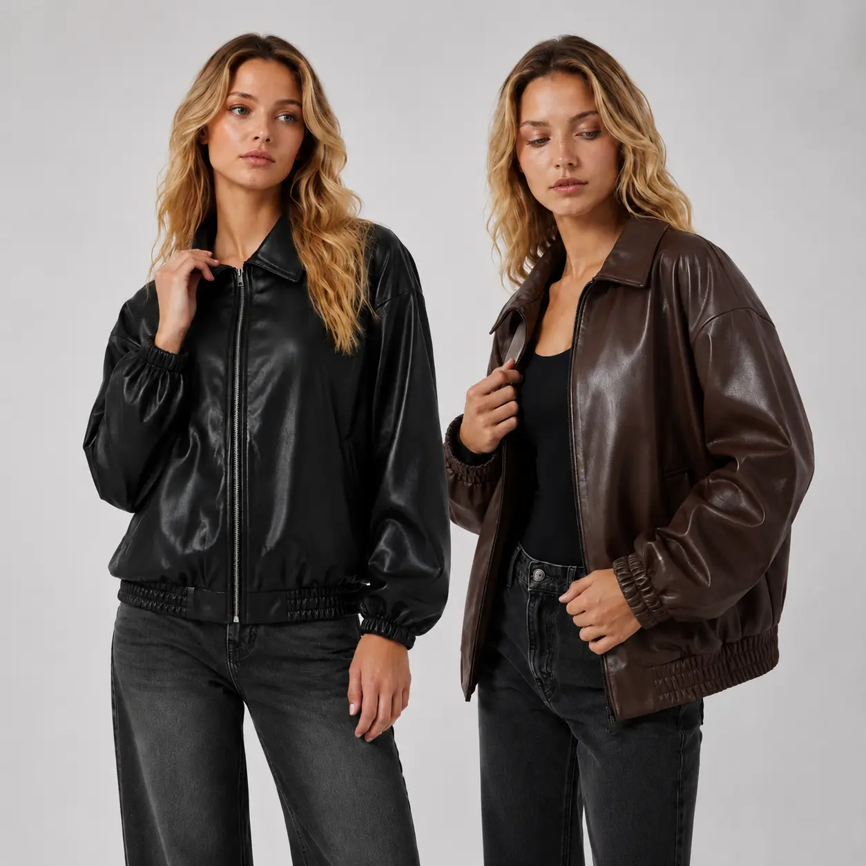 Women Vintage Oversized Faux Leather Moto Jacket American Streetwear Zip Up Loose Bomber PU Leather Coat