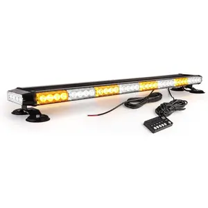 38" Amber Yellow Rooftop Beacon Warning Emergency Flashing Snow Plow Light Double Side Strobe Light Traffic Advisor with Magnetic Base for Tow Work Truck Pickup (Amber/White/Amber)