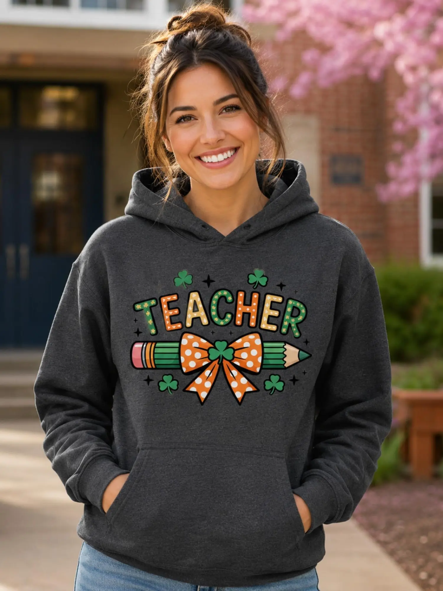 Teacher Halloween Hoodie, Cute Spooky Teacher Graphic Sweatshirt, Pumpkin Bow School Crewneck, Fall Educator Pullover