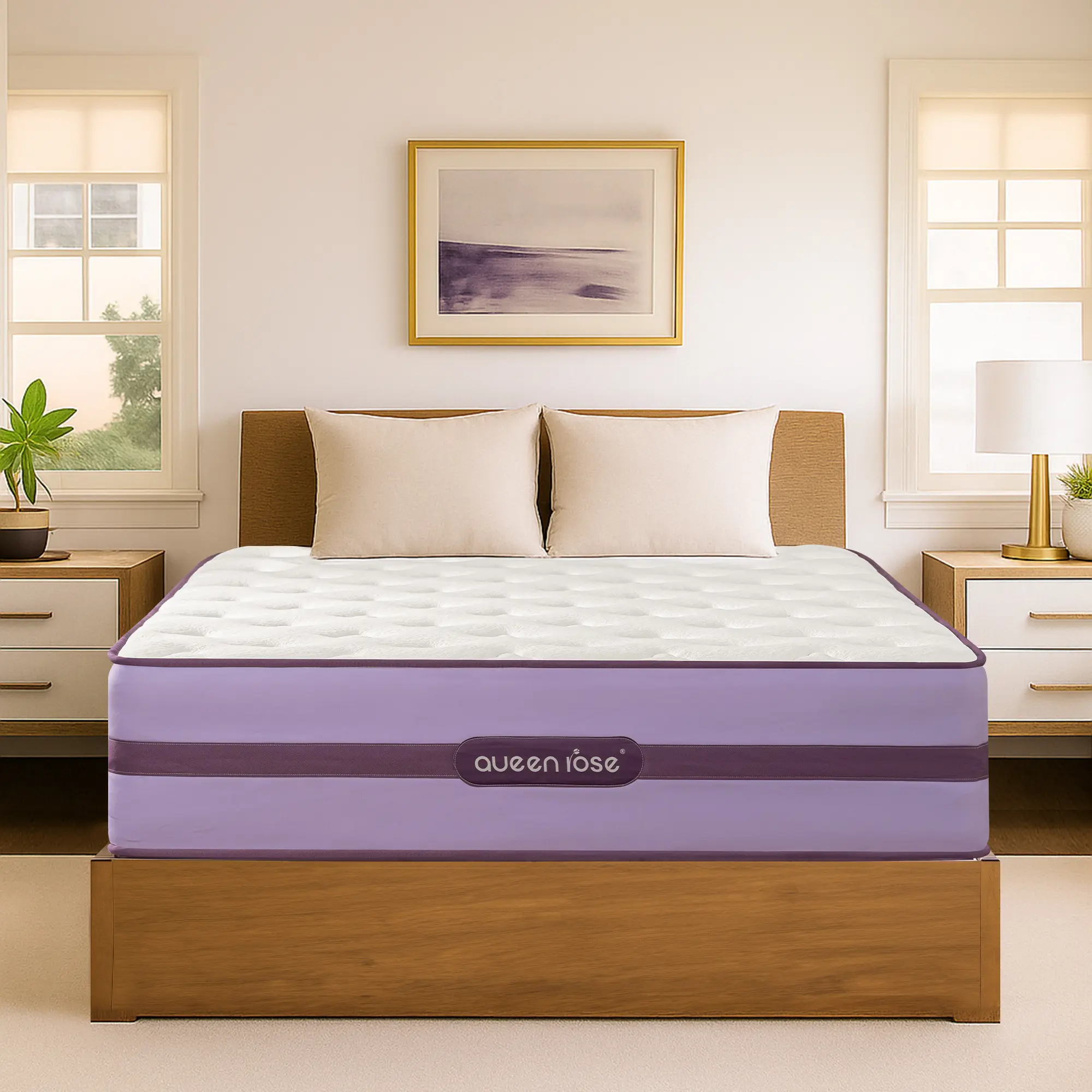 Queen Rose Hybrid Mattress in a Box, Fiberglass-Free, High Density Base gel memory foam with Pocket Coils, Medium Firm, 12/14-inch, Twin/Full/Queen/King Size, 5-Zone Ergonomic metal Support,CertiPUR-US Certified,comfortable sleep, glam furniture tiktoksho