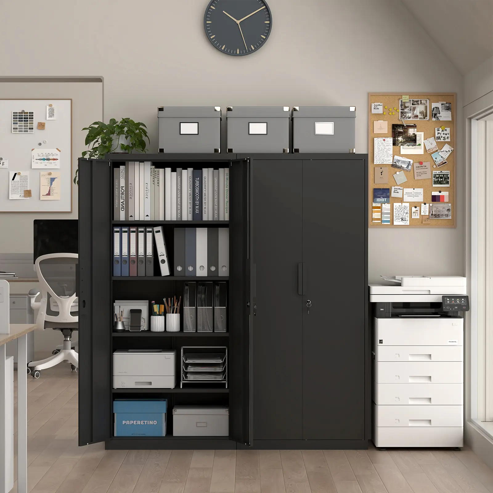 Metal Garage Storage Cabinet, Steel Locking Storage Cabinet With 2 Doors And 4 Adjustable Shelves For Home Office, Heavy Duty Metal Storage Cabinet For Warehouse, Kitchen, School Garage, Black/White