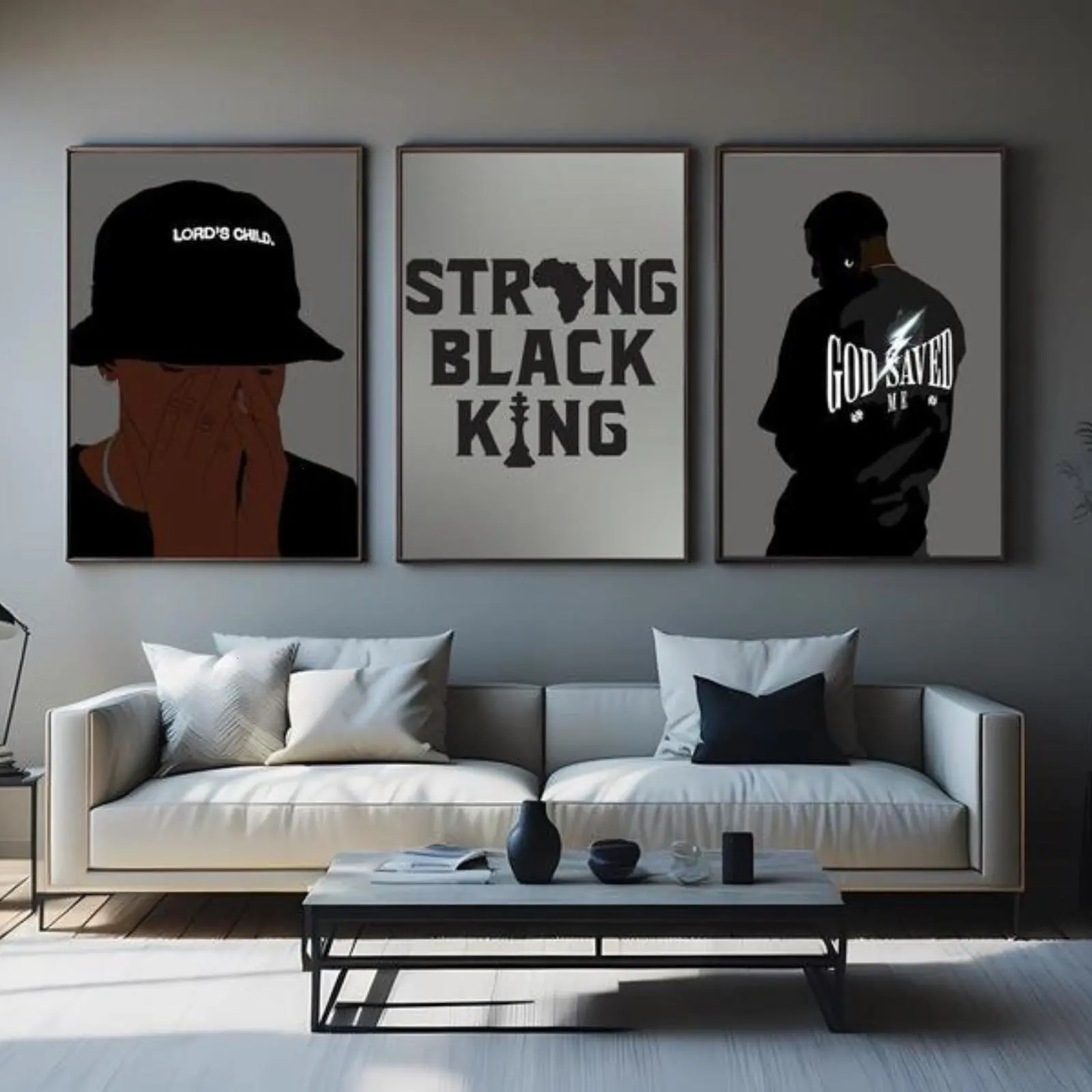3 Count/Set Black Man Wall Art Set Of 3 Strong Black King Art, Black Man Art, Urban Art, Black Culture Art, African Wall Art, Black Art Decor Photo unframed wall art decor No Frame