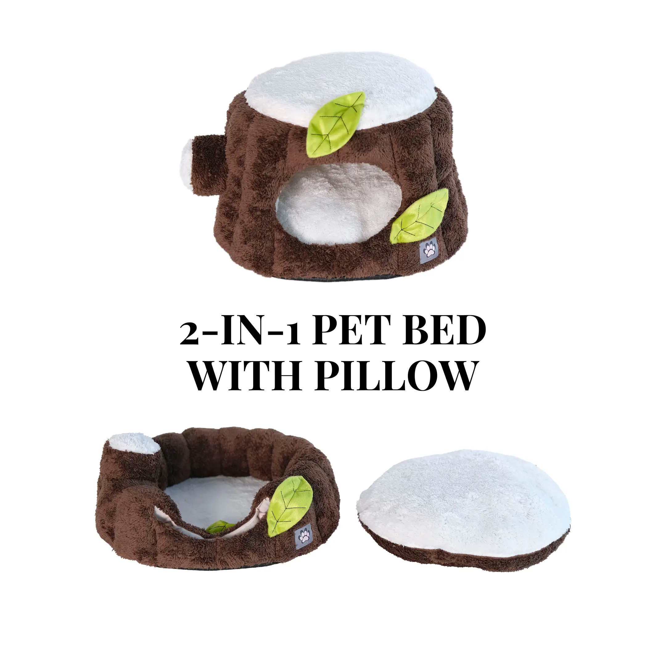 AllPets 2-in-1 Convertible Tree Stump Quality Cat & Small Dog Bed with Pillow, Washable, soft cushion, Eco-Friendly Materials, for Small Medium Pets