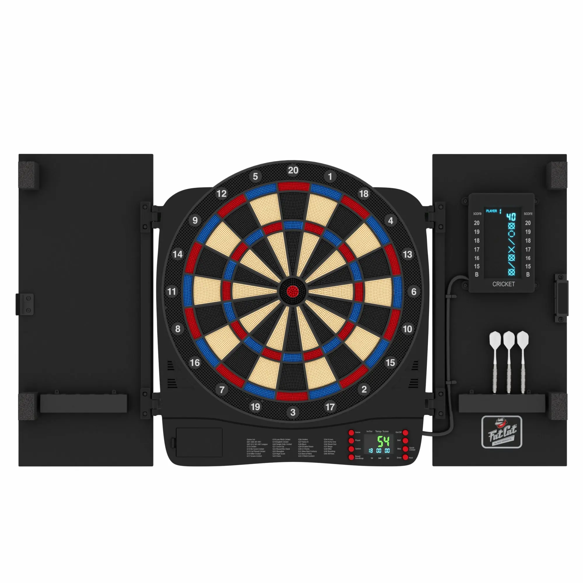 Fat Cat Cam Electronic Darts Board - 13.5" Compact Target Dartboard Cabinet