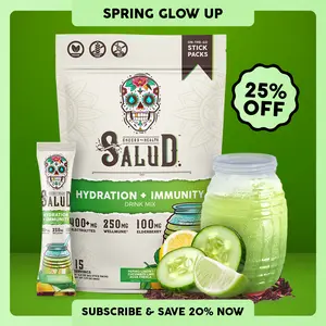 Salud 2-in-1 [Hydration & Immunity - Cucumber Lime] Electrolytes Powder, Agua Fresca Drink Mix, Elderberry, Dairy & Soy Free, Non-GMO, Gluten Free, Vegan, Low Calorie, 1g Sugar (15 Servings) , Spring Glow Up