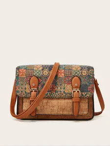 Vintage Chic Floral Geometric Print Shoulder Bag, Women's Bohemian Multifunction Messenger Bag for Vacation, Travel, and Daily Use