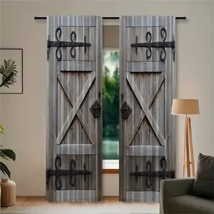 2pc vintage wooden door pattern blackout curtains/door curtains, with rod pocket design, a perfect gift for friends, suitable for dormitories, bedrooms, living rooms, kitchens, dining rooms, studies, cafes, hotels, and apartment home decor