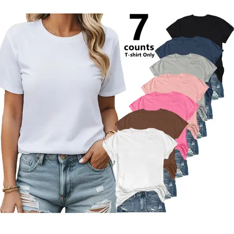 【Limited time deal】Women's Summer Undershirt Round Neck Short Sleeve Solid Color Casual T-Shirt