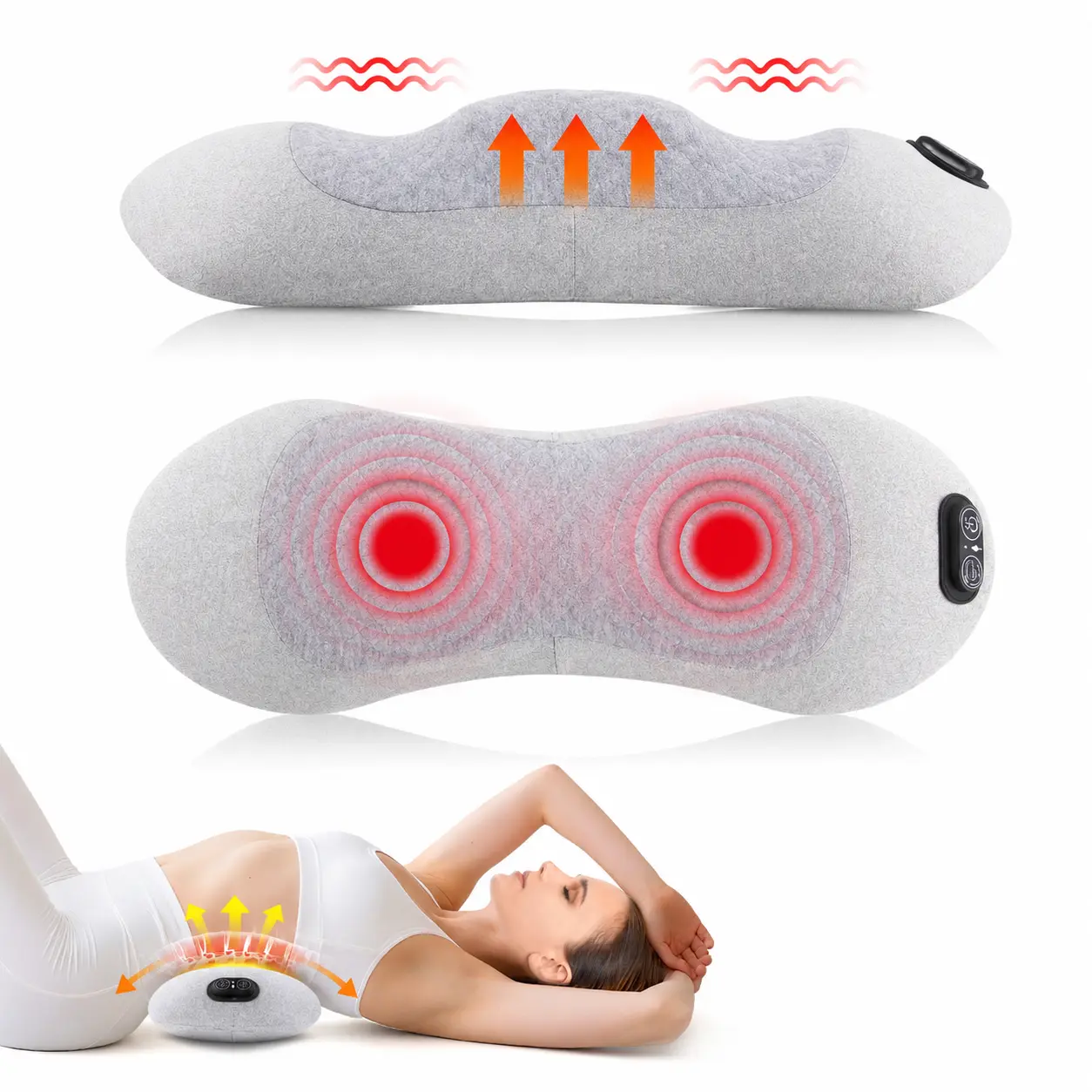 3-in-1 Electric Lumbar Support Pillow with Heat & Massage, Ergonomic Memory Foam Lower Back Massager for Pain Relief Deep Tissue, Smart Air Lift Technology, Ideal for Car/Bed/Sleeping/Office Chair