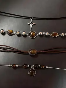 Vintage Style Tiger Eye Stone Pendant Design Necklace Set, Elegant Women's Jewelry for Daily Wear & Party, Perfect Gift Idea