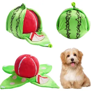 Must Have Green Watermelon Puzzle Plush Dog Toy Interactive Squeaky Crinkle Paper to Relieve Boredom Suitable for Small Medium Dogs Ideal Gift for Pet Parents