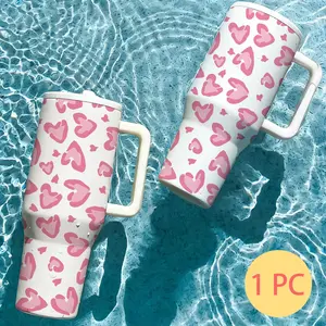 1 Pc Heart Leopard Print thermal mug, Tumbler, 40oz handle design,double wall vacuum insulated stainless steel, leak proof lid,easy clean, keeps hot 12h cold 24h, sweat free for hot cold drinks, car holder fit, gift for women men, Valentine, birthday