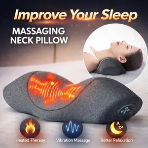 Heated Vibration Neck Pillow, Ergonomic Memory Foam Contour Pillow for Bed, Office, Car & Travel, Soft Support Pillow with Removable Cover, USB Powered Comfort Cushion for Relaxing Rest