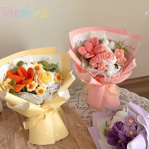 Handmade Knitted Yarn Rose Bouquet, Finished Puff‑Knitted Artificial Eternal Flowers, Long‑Lasting Decorative Floral Gift for Birthdays, School Presents & Sweet Daily Surprises