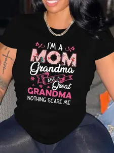 Plus Size Letter Print T-Shirt, Casual Crew Neck Short Sleeve T-Shirt, Women's Plus Size Clothing