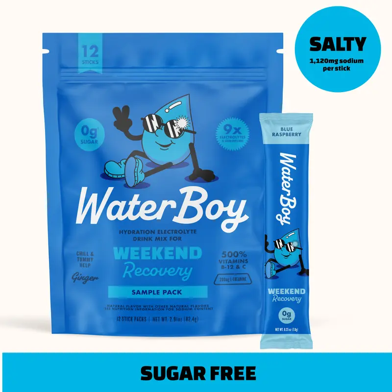 Waterboy Weekend Recovery | 9x Electrolytes & Sugar Free | Plus L-Theanine, Ginger Extract and Vitamins | Salty Flavor