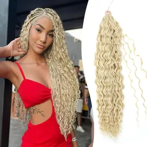Boho Braiding Hair 20 Inch Deep Wave Bulk Human Hair Mix Synthetic 130g/Pack, Long Curly Crochet Hair for Knotless Braids, 613 Blonde for Wedding/Festival/Concert