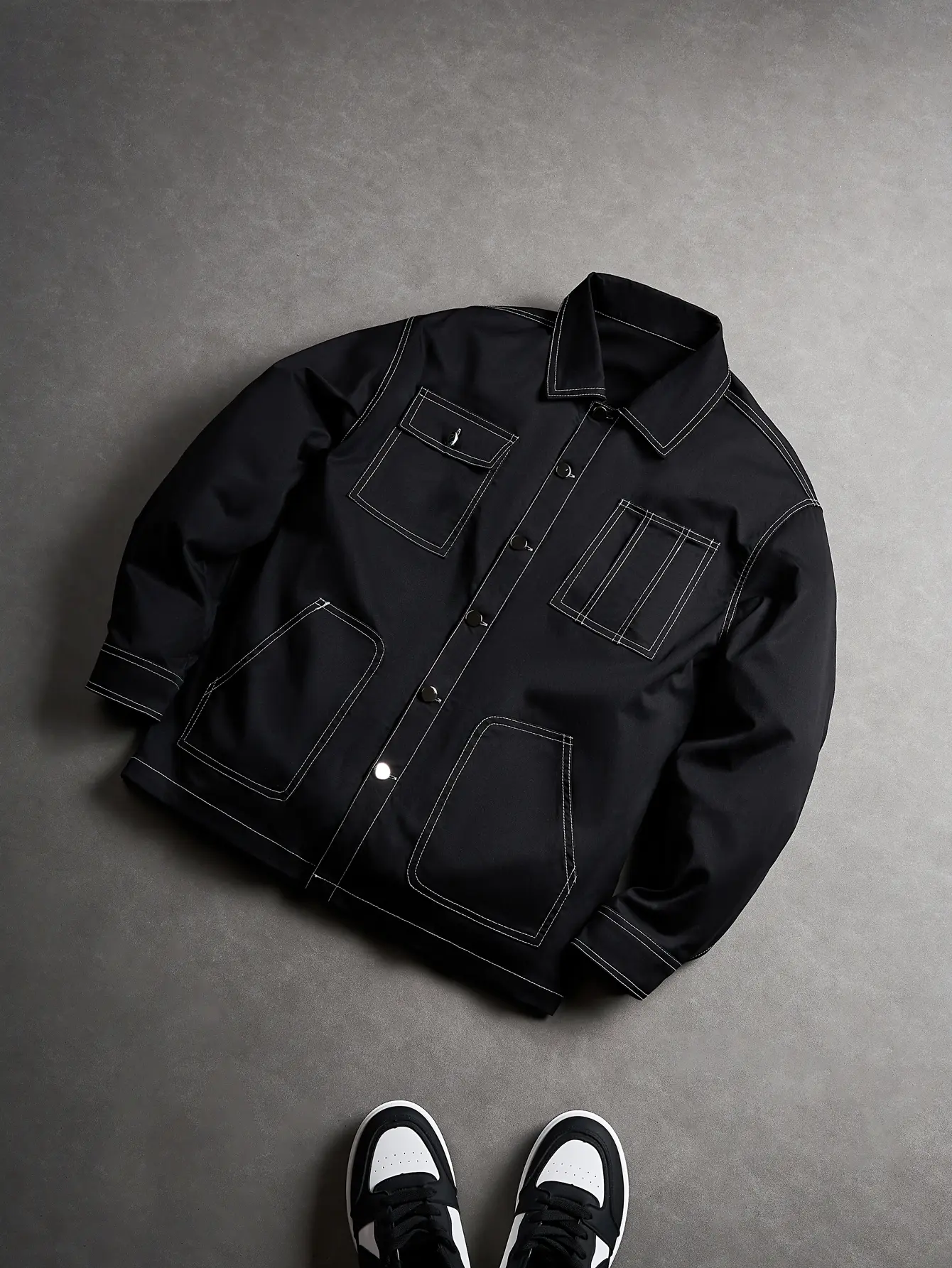 Men's Long-Sleeve Button-Front Plain Regular-Fit Tops Jacket, Stylish Casual Autumn-Winter Street Coat, Ideal Gift for Husbands