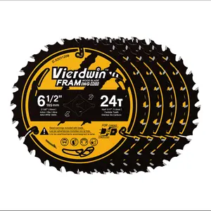 VIERDWIN 6-1/2" 24T ATB Thin Kerf Framing Saw Blade 5-Pack | 5/8" Arbor, Non-Stick Coating for Fast, Clean Cuts in Wood & Plywood