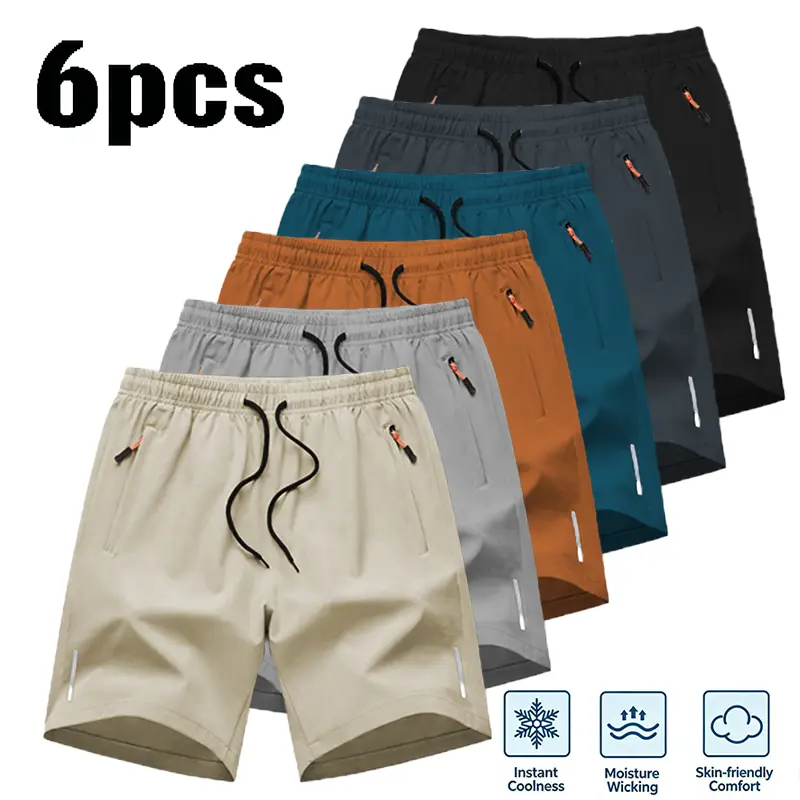 Men's Quick Dry Breathable Casual Shorts, Summer Elastic Drawstring Waist Athletic Shorts with Secure Zipper Pockets for Men football badminton basketball everyday outdoor activity