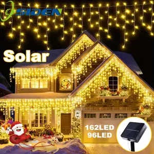 Viral Solar Christmas Icicle Lights - 162/96 LED Waterproof Fairy Lights for Holiday Decor - 8 Modes