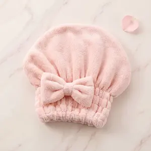 1 pcs and 3pcs Women's  Bow Decor Shower Caps & Hair Drying Cap Set, Soft Ultra-Absorbent Reusable Hair Towel Wrap, Camping & Bathroom Essential -YY1