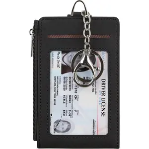 Women & Men  Card Holder Case Zipper Slim Minimalist Front Pocket Wallet with 2 ID Window, Black