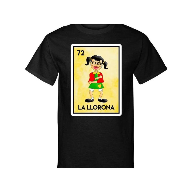 Black La Llorona and La Chilindrina Mexican Bingo Style T Shirt Featuring Chavo Graphic Design Soft Breathable Fabric