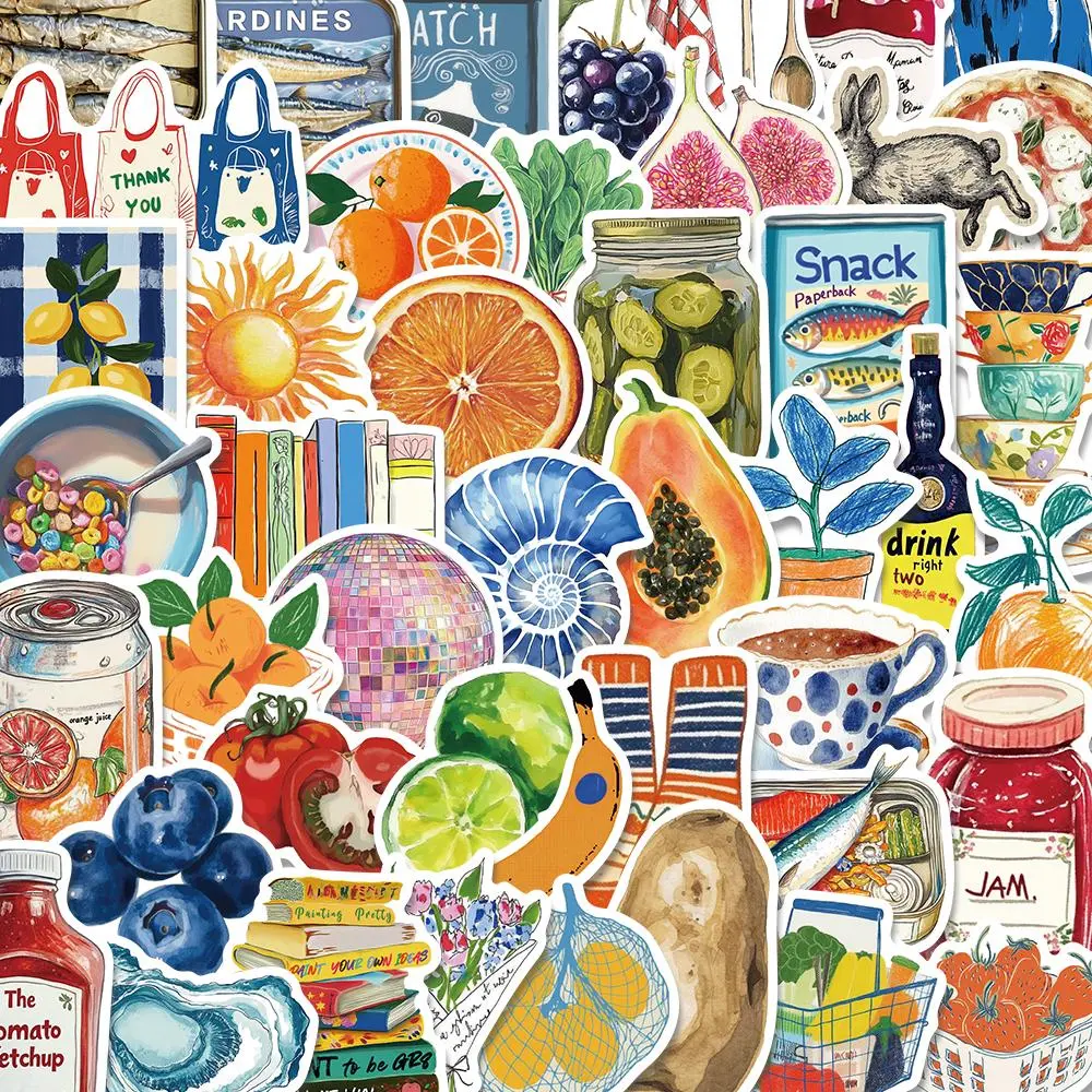 Food Themed Decal Sticker, 50pcs/set Waterproof Self Adhesive Decor Paper, Decor Sticker for Gift Greeting Card Water Bottle Laptop Phone, Cellphone Cases