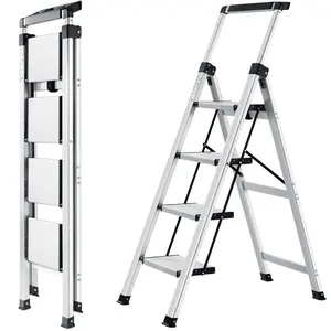 XinSunho 4 Step Ladder, Retractable Handgrip Folding Step Stool Ladders with Anti-Slip Wide Pedal, Aluminum 4 Steps, 330lbs Safety Household Ladder