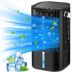 Upgraded Black Evaporative Cooler - Portable Unit, 3 Wind Speeds, Mist Function, 7 Lights, 24H Timer, Cooling Mode, 12x7x6 Inch, for Minimalist Bedroom, Home Office