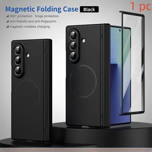 skin sensitive magnetic phone case, Foldable, suitable for Samsung Galaxy Z Fold 7/6/5/4/3 with tempered glass film supporting wireless charging protecting hinges anti slip shell film integrated folding phone case
