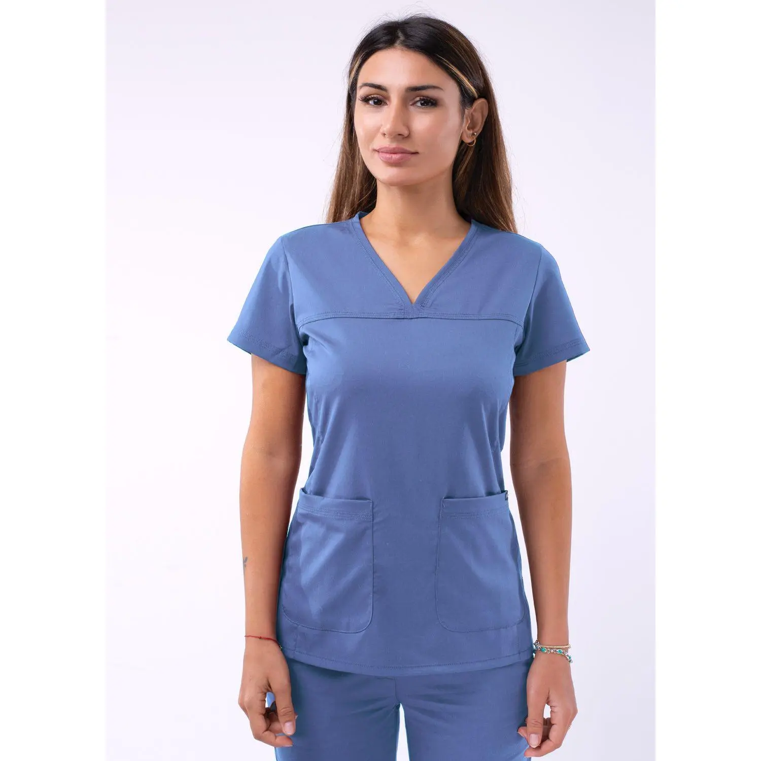 Sweetheart V-neck Scrub Top by Adar XXS-3XL /  Ceil Blue