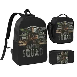 Jurassic World Lightweight Backpack Set With Lunchbox And Pen Pouch For A Great Traveling Backpack 17inch Rucksack movie Daypack Dinosaur  lunchbag
