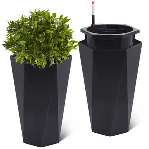 GARVEE  23" Tall Planters Set of 2, Outdoor＆Indoor Planter Pots, High Front Porch Planter Pots with Drainage Holes＆Water Level Monitor＆Inner Bucket, Automatic Watering, Convenience Instill, Black