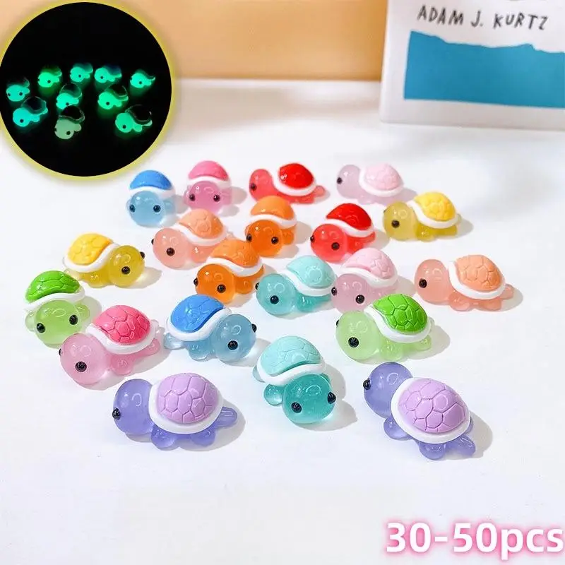 Cute Turtle Design Fish Tank Decoration, 30/50pcs Luminous Mini Turtle Ornament, Micro Landscape Decoration for Home & Office
