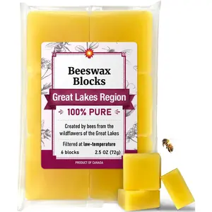 Lakes Beeswax, 6 Blocks (72g/2.5oz), Filtered at Low Temperature,  Pure and ,  Grade, Yellow