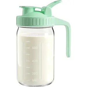 32oz Breast Milk Pitcher with Lid - Leak-Proof & Airtight Glass Storage Container for Breastmilk, Wide-Mouth Mason Jar Pitcher,  Formula Maker, Green