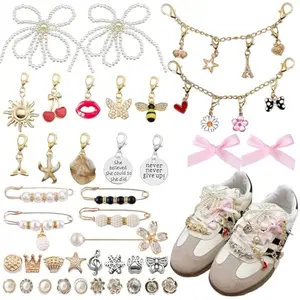 Shoe Charms for Sneakers 39 Pcs, Shoelace Junk Socks Charms DIY Brooches and Pins for Women Jewelry