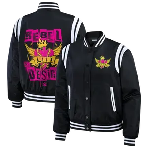 Lita Rebel By Design Wrestling Graphic Varsity Jacket With Winged Burning Heart Crest Back Print Small Chest Logo Patch Baseball Jacket For Men Women Loose Fit Casual Sporty Coat